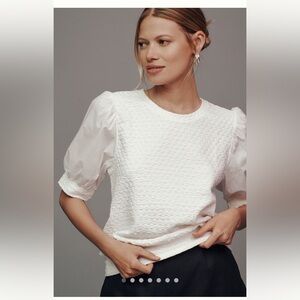 Anthropologie White Textured Short Sleeve Top